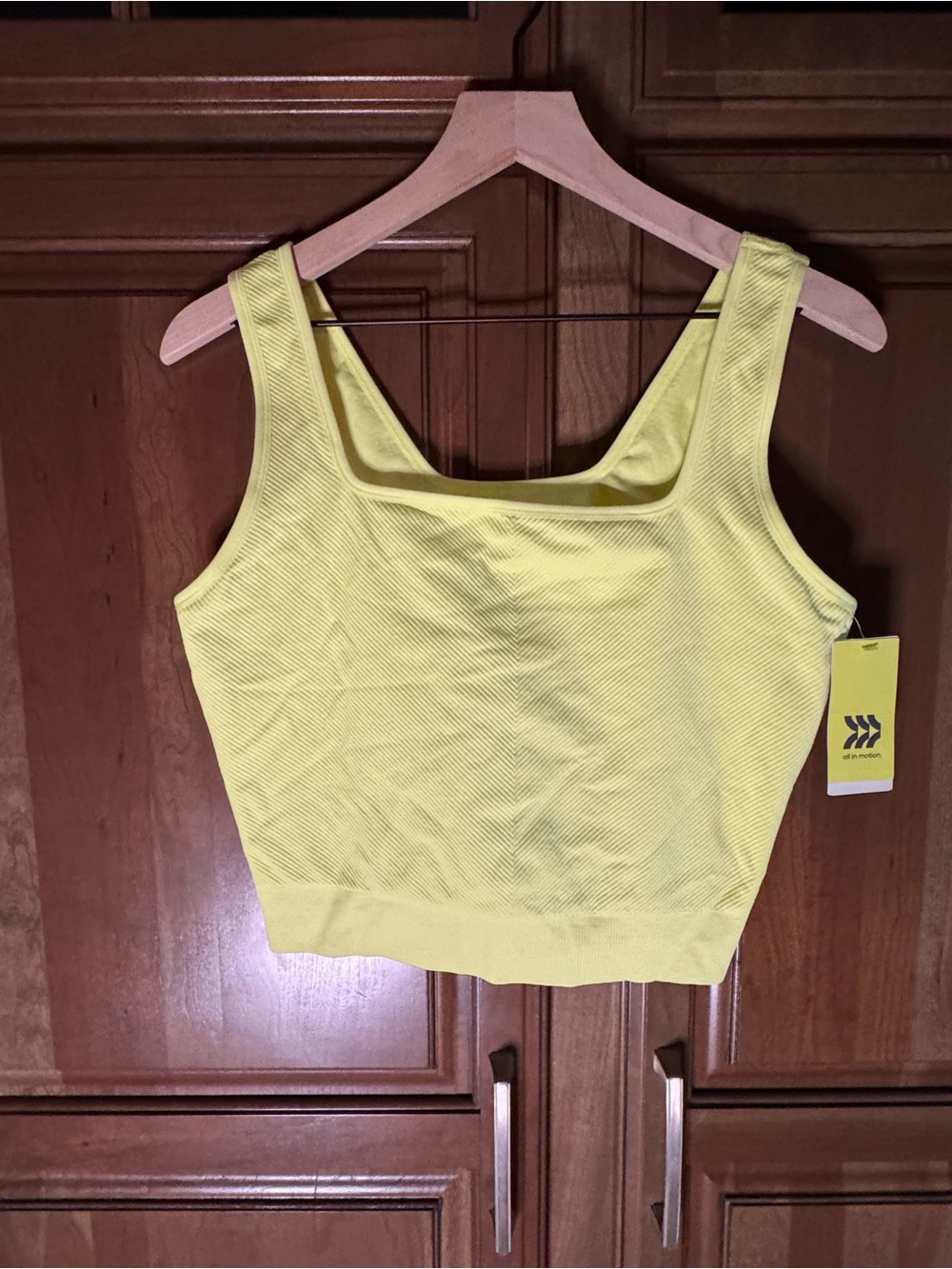 All in Motion Neon Yellow Ribbed Square-Neck Crop Top